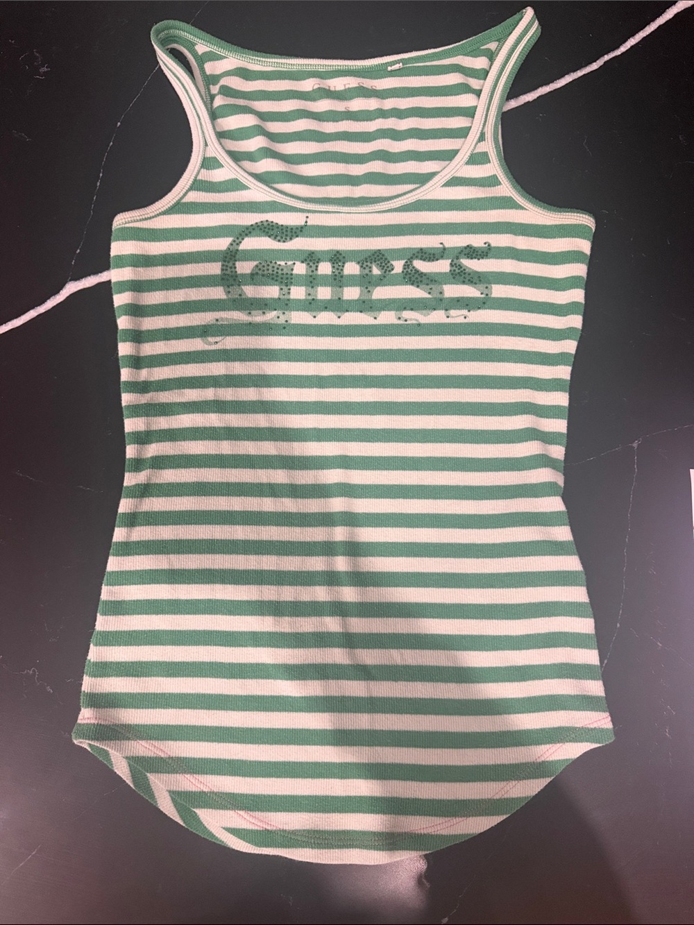 Guess Green & White Striped Girls Tank Top